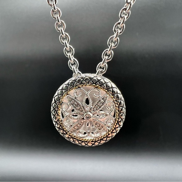 ANDREA CANDELA 18K Diamond Sterling Silver 20” Ornate Filagree Necklace - Picture 11 of 12